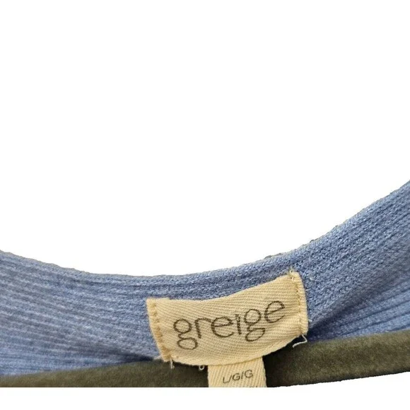 Greige Ribbed Dolman Sweater Womens Size L Side Buttons Long Sleeves Light Blue - Picture 6 of 7